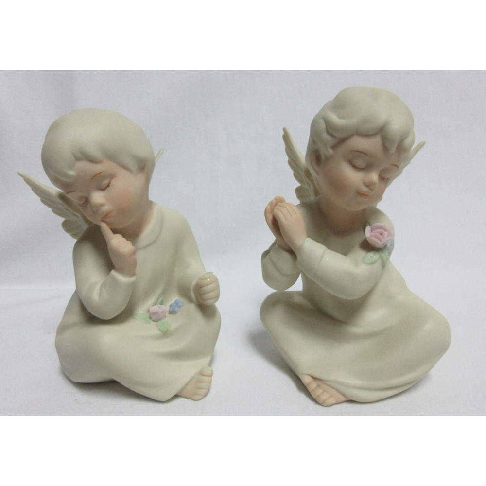 2 Vintage Home Interior HOMCO 1991 Porcelain Boy Angel Figurines #1199 Mexico